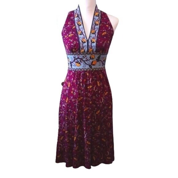 NEW Wisp Berry Gold‎ Sleeveless V-Neck Fit & Flare Midi Dress Size 0 - Picture 1 of 14
